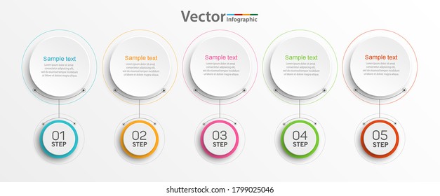Se puede utilizar la plantilla de diseño de vectores de infografía con 5 opciones, pasos o procesos para diseño de flujo de trabajo, diagrama, informe anual, diseño web 