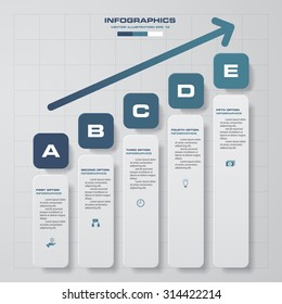Infographics vector design template. 5 steps with progress arrow from lower to upper.