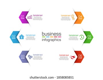 Se puede utilizar la plantilla de diseño de vectores de infografía con 6 opciones, pasos o procesos para diseño de flujo de trabajo, diagrama, informe anual, diseño web 