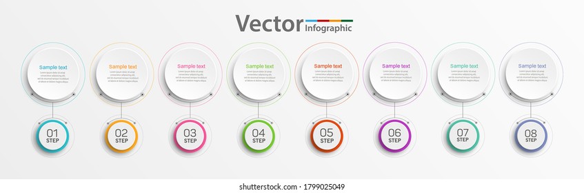 Se puede utilizar la plantilla de diseño de vectores de infografía con 8 opciones, pasos o procesos para diseño de flujo de trabajo, diagrama, informe anual, diseño web 
