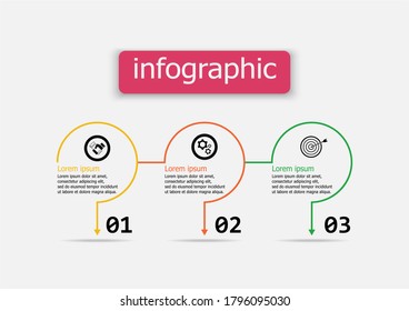 Icono de plantilla de diseño vectorial de infografía para ilustración. Planear presentación plantilla de infografía de negocios con 3 opciones. Diseño de concepto creativo para banner web, diagrama, diseño, flujos de trabajo.