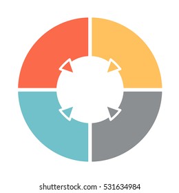 Infographics. Vector diagram. The pattern of a pie chart of the four colored sections.