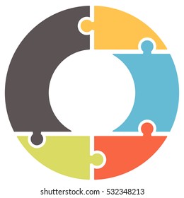 Infographics. Vector diagram. The pattern of a pie chart of the five colored sections, puzzles.