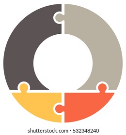 Infographics. Vector diagram. The pattern of a pie chart of the four colored sections, puzzles.