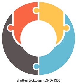 Infographics. Vector diagram. The pattern of a pie chart of the four colored sections, puzzles.