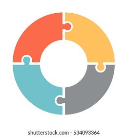 Infographics. Vector diagram. The pattern of a pie chart of the four colored sections, puzzles.