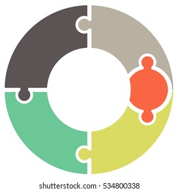 Infographics. Vector diagram. The pattern of a pie chart of the five colored sections, puzzles.