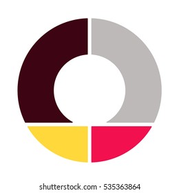 Infographics. Vector diagram. The pattern of a pie chart of the four colored sections.