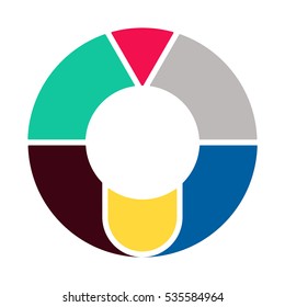 Infographics. Vector diagram. The pattern of a pie chart of the six colored sections.