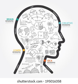 infographics vector head design diagram line style template with sketch icon.