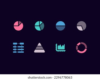Infographics vector icon set. Business graph, statistics, management, pie charts abstract design elements.