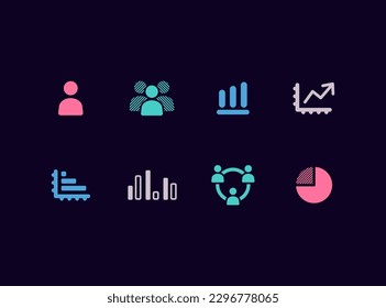 Infographics vector icon set. Business graph, statistics, management, pie charts abstract design elements.