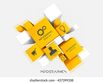 Infographics Vector illustration. 3d cubes banner numbers and icons website eps 10. 