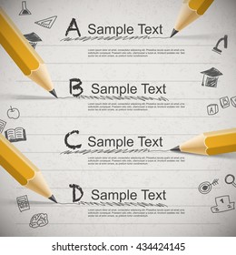 Infographics vector illustration with pencils drawing flow chart over hand drawn background