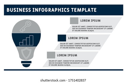 Infographics vector light bulb. Template for pie chart, graph, presentation and pie chart. Concept of a business idea launching a lamp with 3 options, parts, steps, processes. 
