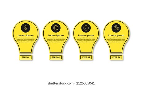 Infographics vector light bulb. Template for growth chart, graph, presentation, chart. Business startup lamp concept with 4 options, parts, steps, processes.