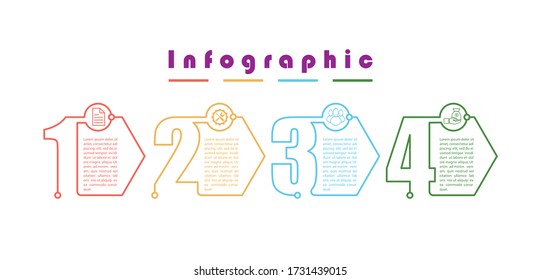 Infografía. Plantilla de material vectorial en cuatro etapas. Para el diseño de páginas web, gráficos, planes de negocio y finanzas, informes y ayuda visual. Diseño plano.
