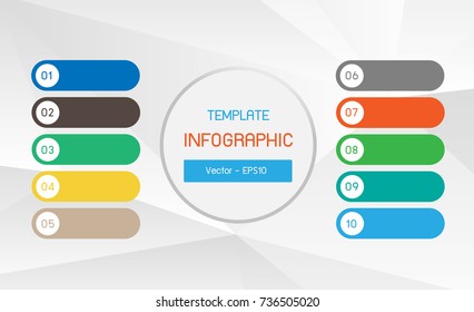 Infographics Vector. Template for business, workflow, layout, diagram, data, banner, web design. Space for step process. Modern graphic design with 10 steps .Vector illustration.