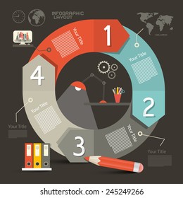 Infographics Vector Template - Layout with Lamp - Cogs and Folders