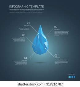 Infographics vector template. Low poly water drop symbol of pure and clean. Infographic elements with business icons. Eps10 vector illustration.