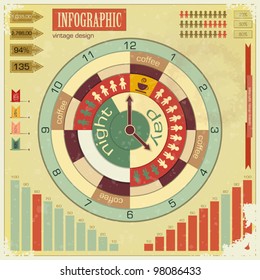 Infographics vintage elements - work time concept - vector illustration