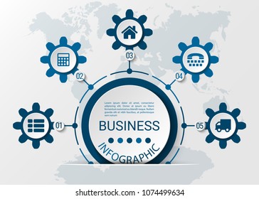 Infographics, visualization of business data. Circular graphic elements with 5 options