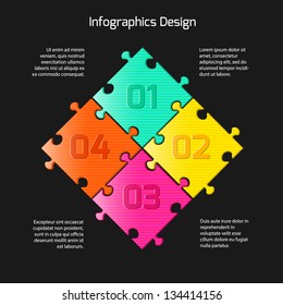 Infographics web design. Modern puzzle template. Numbered options. Vector illustration