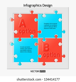 Infographics web design. Modern puzzle template. Numbered options. Vector illustration