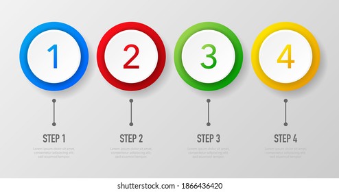 Infographics whith 1, 2, 3 and 4 steps of different colors on white background. Vector illustration.
