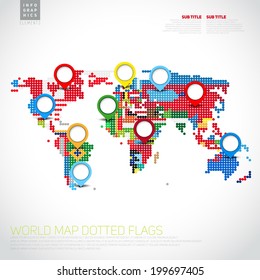 Infographics World map from dots with pointer marks, communication concept