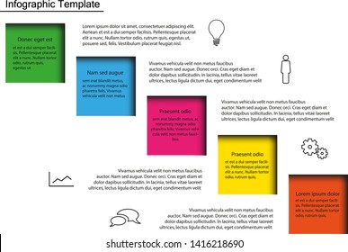 Infogrphic Vector Template with Five color Squares with text and icons