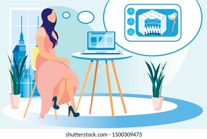 Infomercial Concept. Anchorwoman Presenting Antibacterial, Breathable Mattress with Cotton Material Coating, Promoting Its Quality and Reasonable Price, in Cozy Studio with Skyscrapers Outside.