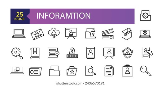 Inforamtion line icons related to data exchange, traffic, files, cloud, server. Outline Icons For Web and Mobile.