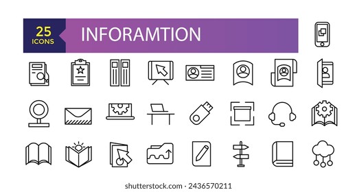 Inforamtion line icons related to data exchange, traffic, files, cloud, server. Outline Icons For Web and Mobile.
