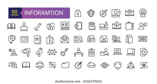 Inforamtion line icons related to data exchange, traffic, files, cloud, server. Outline Icons For Web and Mobile.