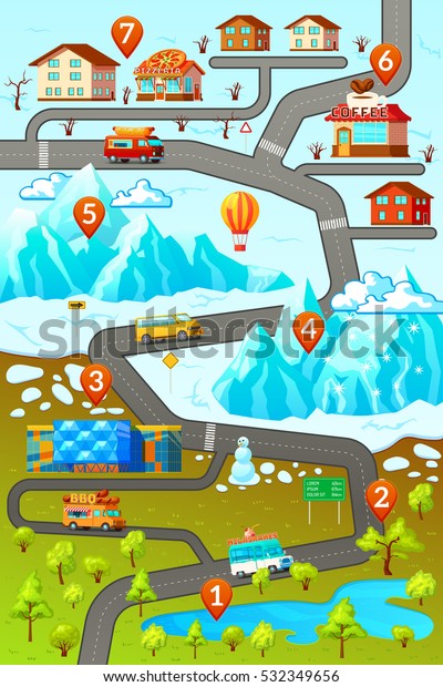 Inforgaphic Poster Decorative Map Mountainous Town Stock Vector