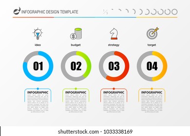Inforgraphic design template. Timeline concept with percent. Can be used for graph, pie chart, workflow layout, cycling diagram, brochure, report, presentation, web design. Vector illustration