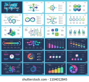 Inforgraphic diagram design set can be used for business project, for annual report, web design. Startup concept. Option chart, process chart, timeline, donut chart, bar graph, percentage diagram
