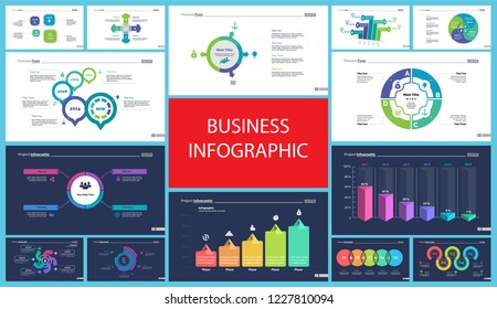 Inforgraphic diagram design set can be used for business project, for annual report, web design. Startup concept. Option chart, process chart, timeline, donut chart, bar graph, percentage diagram