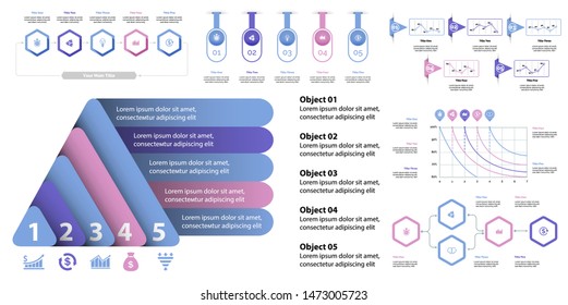 Inforgraphic diagram design set can be used for business project, for annual report, web design. Startup concept. Option chart, process chart, timeline, donut chart, bar graph, percentage diagram