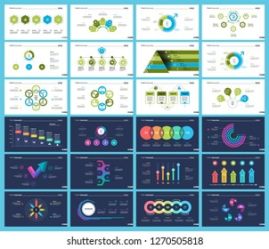 Inforgraphic slide templates for business presentation can be used for annual report, web design, workflow layout. Global business concept. Process, option charts, flowchart, bar graph, donut chart