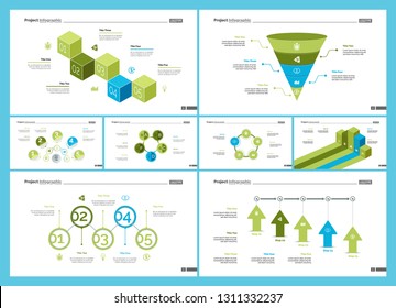 Inforgraphic slide templates for business presentation can be used for annual report, web design, workflow layout. Global business concept. Process, option charts, flowchart, bar graph, donut chart