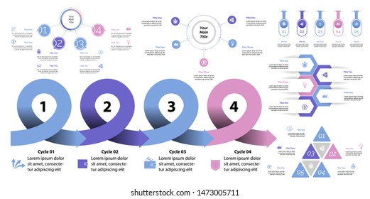 Inforgraphic slide templates for business presentation can be used for annual report, web design, workflow layout. Global business concept. Process, option charts, flowchart, bar graph, donut chart