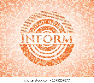 Inform abstract emblem, orange mosaic background