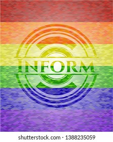 Inform emblem on mosaic background with the colors of the LGBT flag