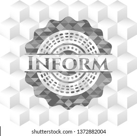 Inform realistic grey emblem with cube white background