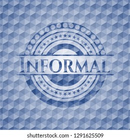 Informal blue badge with geometric pattern background.