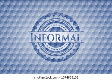 Informal blue emblem with geometric pattern background. Vector Illustration. Detailed.