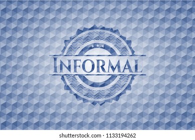 Informal blue hexagon badge.