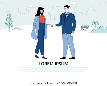 Informal greeting flat banner vector template. Cheerful friends buddies cartoon characters. Happiness expression togetherness. Happy friends meeting communication concept. Illustration with text space